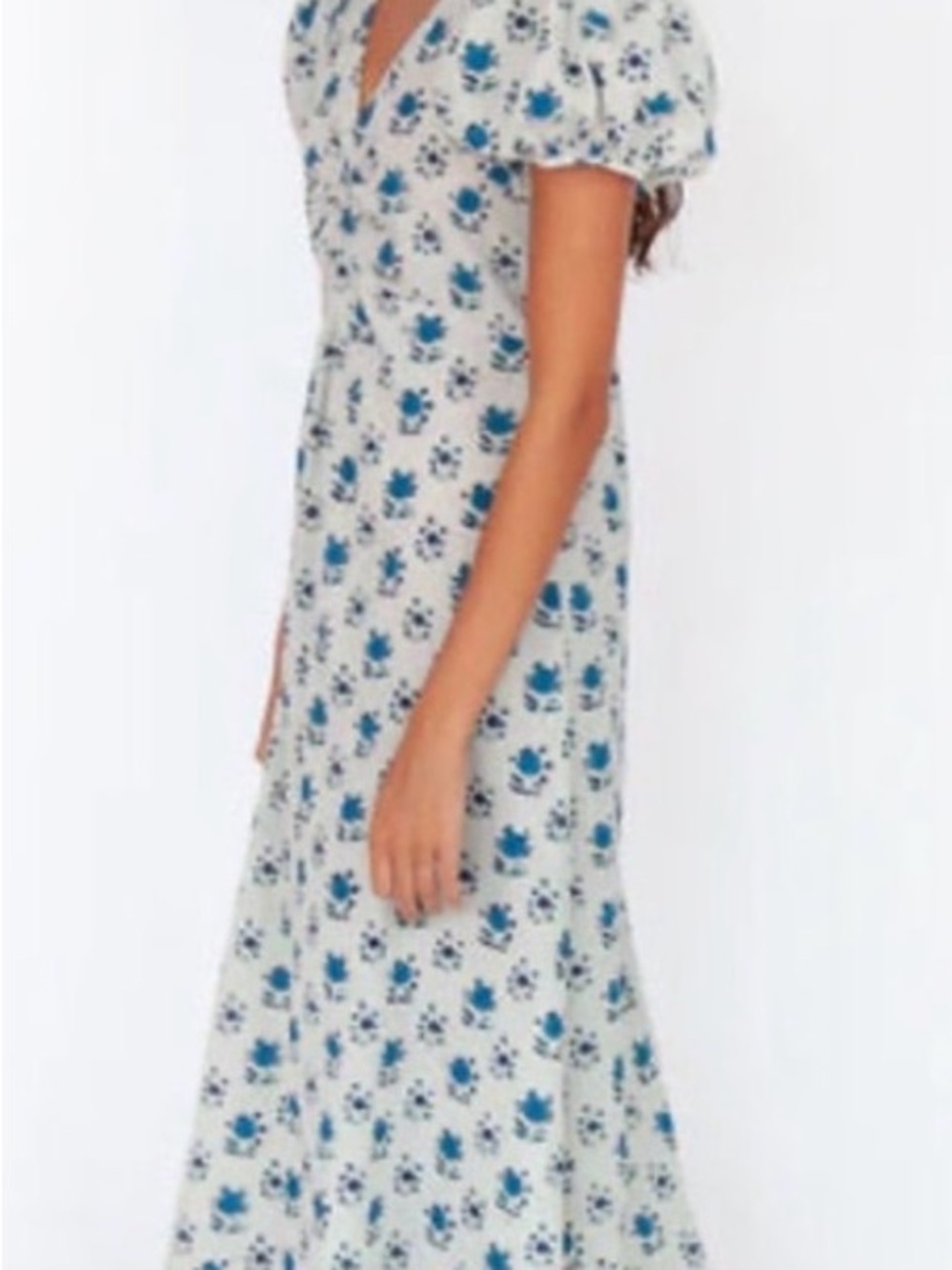 Matta Cream and Blue Floral Midi Dress
